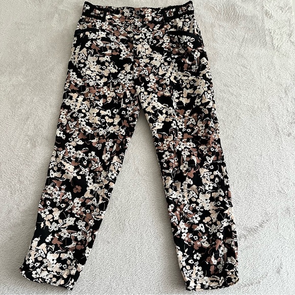 Cartonnier Anthropologie Pants Women's 6 Cropped Nassella Floral Black Cream‎ - Picture 1 of 9